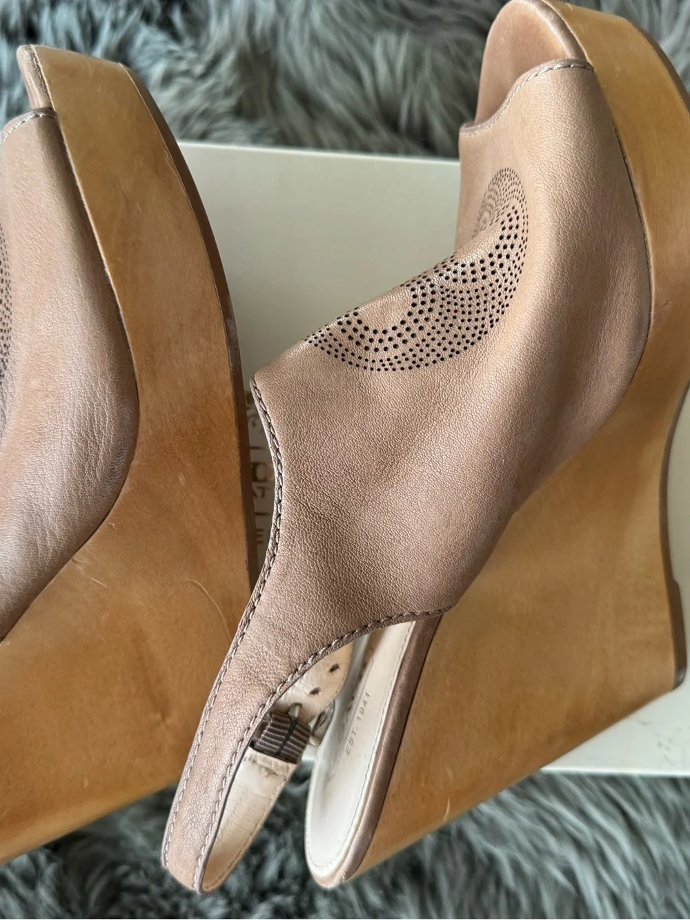 Coach Tan Open-Toe Slingback Wedge Sandals